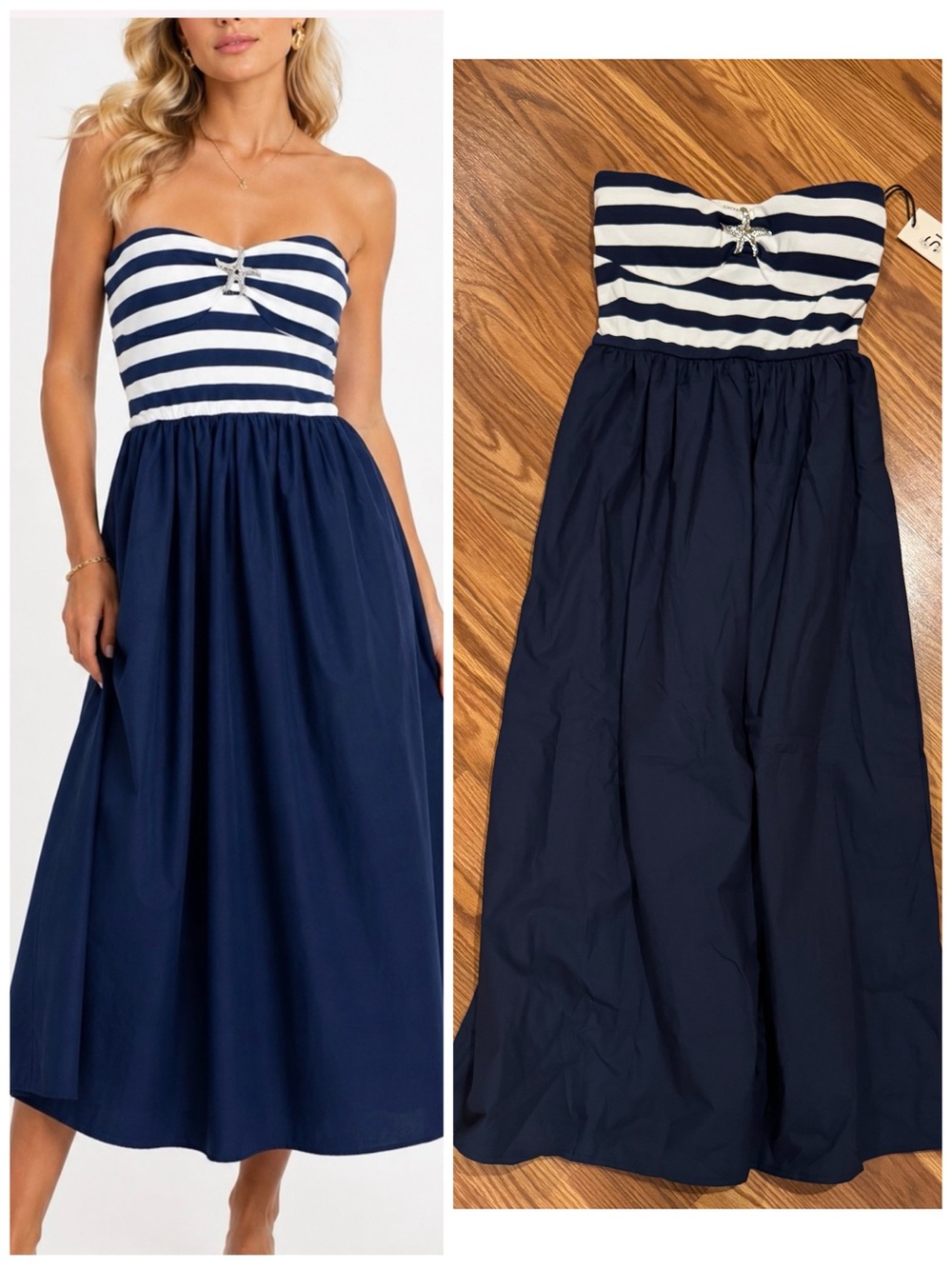 Sincerly Jules Navy and White Strapless Stripe Nautical Coastal Sundress, Small